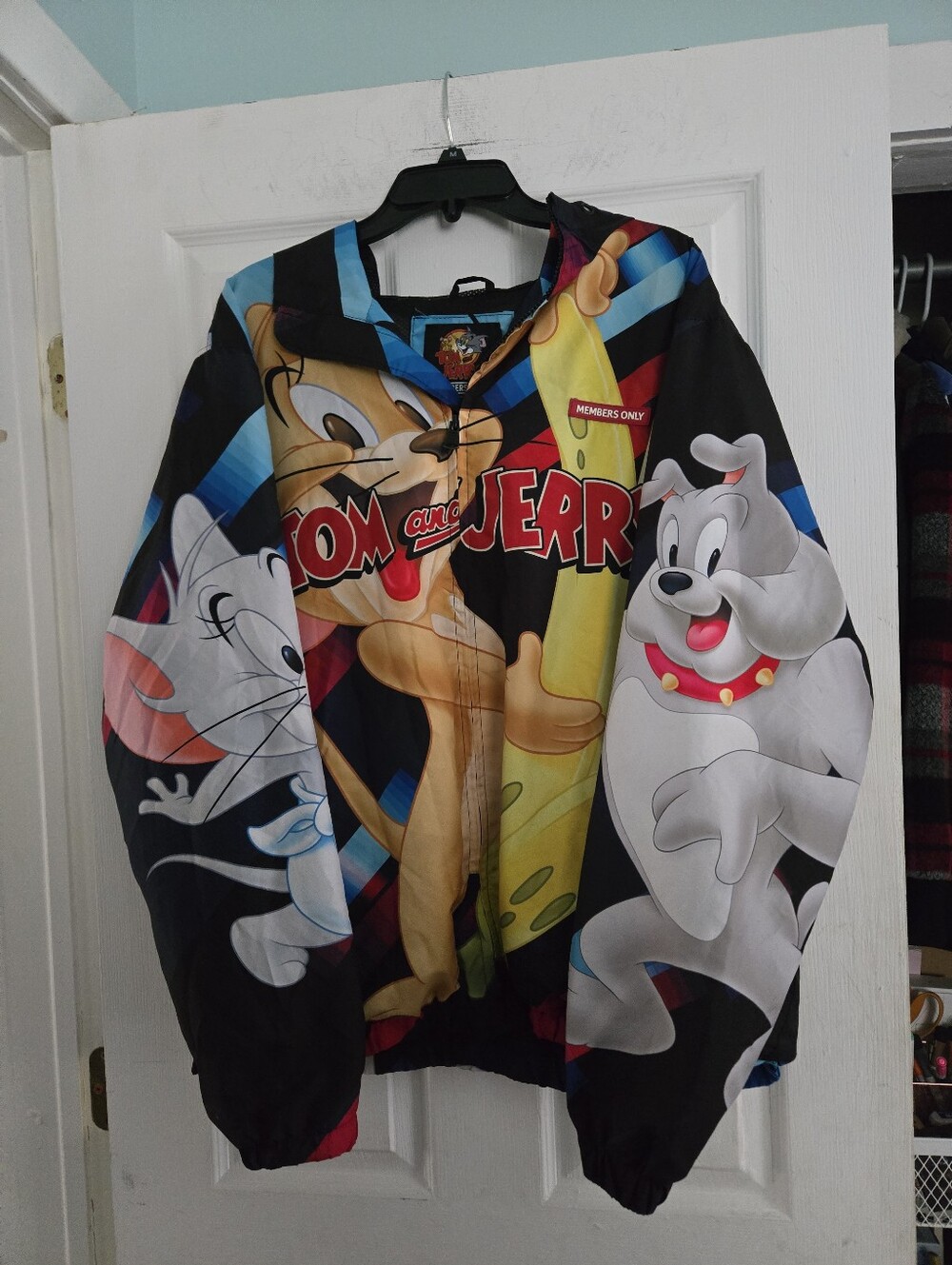 Like New Member's Only Tom & Jerry Hooded Windbreaker With Pockets